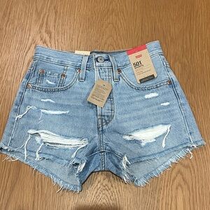 Levi's Women's Light Blue Distressed Jean Shorts